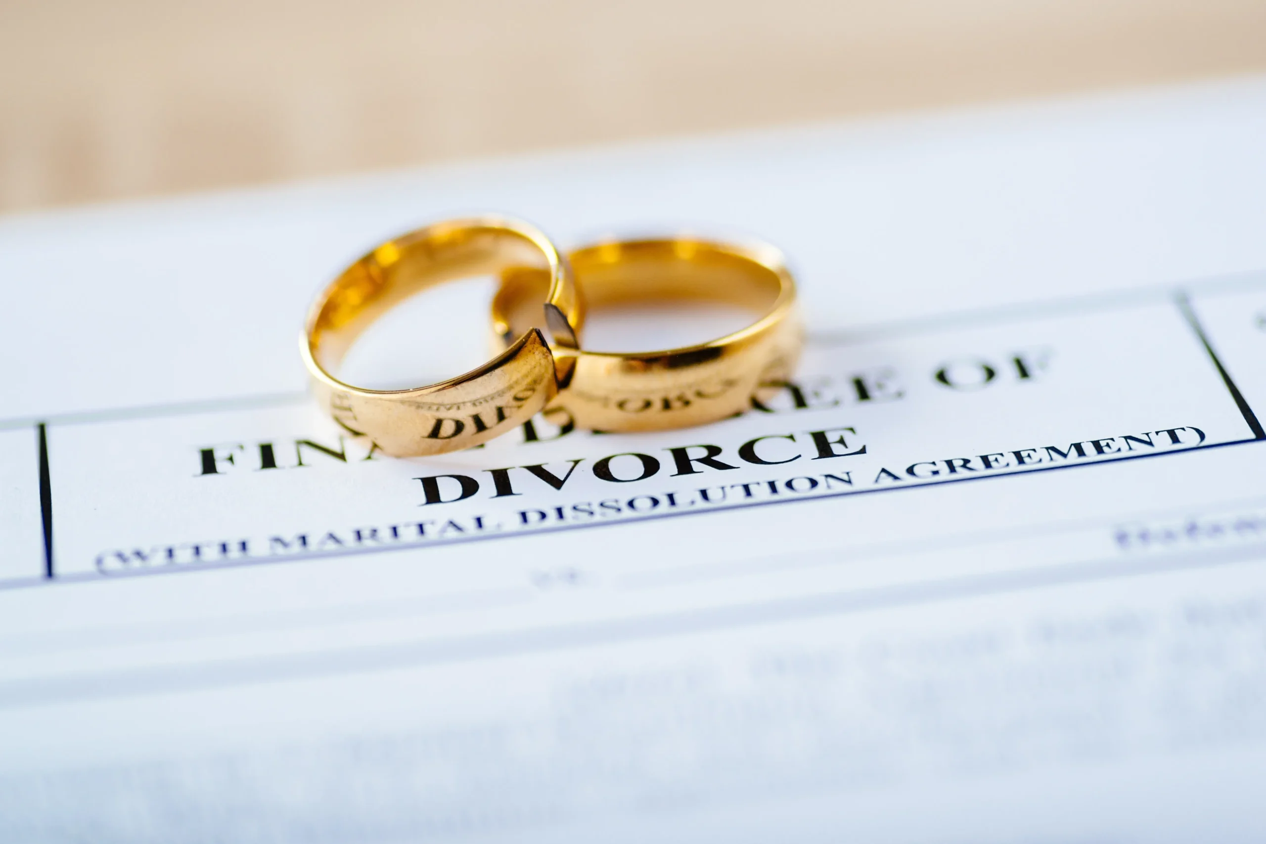 Two rings on a divorce document.