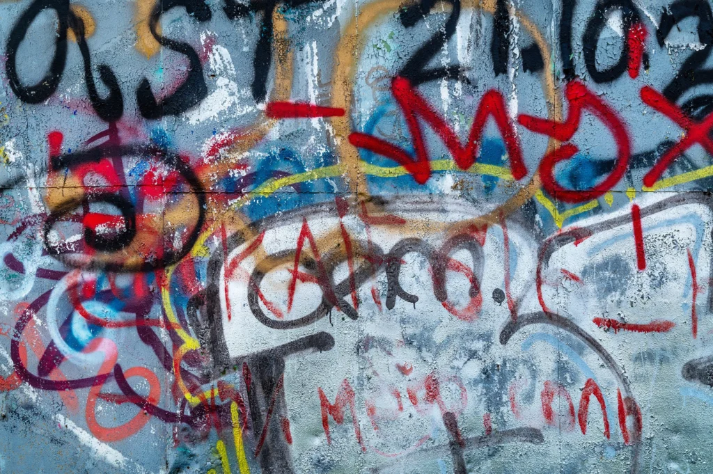 Graffiti vandalism on a wall.