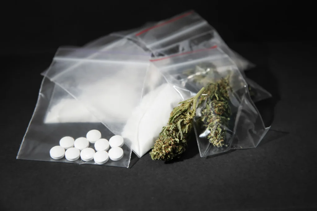 Small baggies of various drugs.
